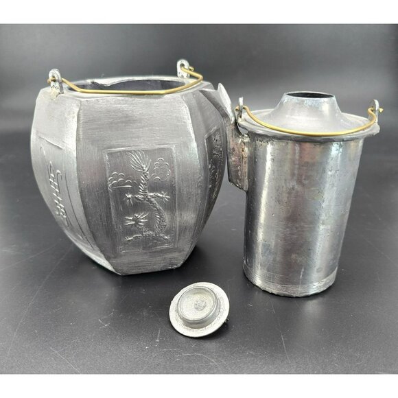 Chinese Silver Pewter Teapot With Turtle Lid & Decorative Embossed Panels JE407 - Picture 9 of 12